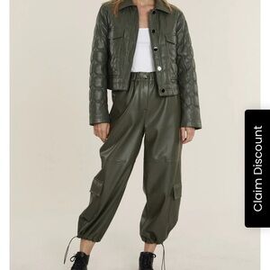 Dolce Cabo Vegan Leather Green Cargo Pants BNWT